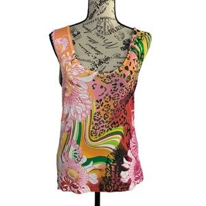 Lisa International Animal print Tank Top women’s Size M Beaded pink floral